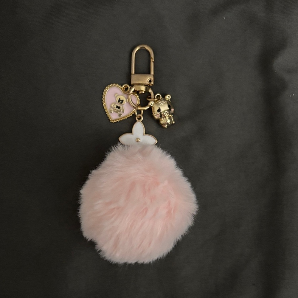 Chic Pink Fluffy Keychain with Gold Details - NWOT